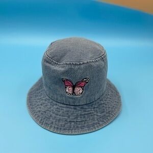 VTG Denim Butterfly Embroidered Bucket Hat